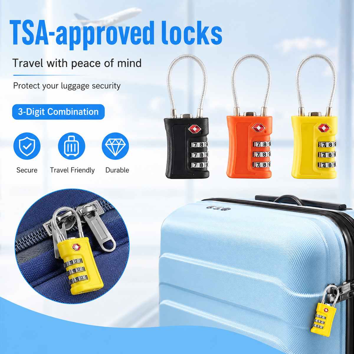 Home Security Locks - TSA 승인 수하물 잠금장치 3자리 조합