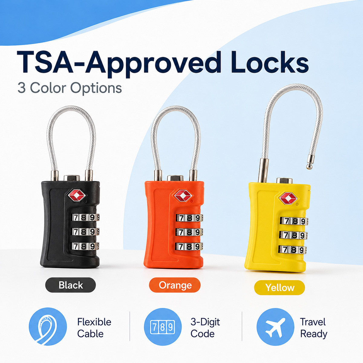 TSA 승인 수하물 잠금장치 3자리 조합 케이블 자물쇠 - Home Security Locks 리뷰 및 가격