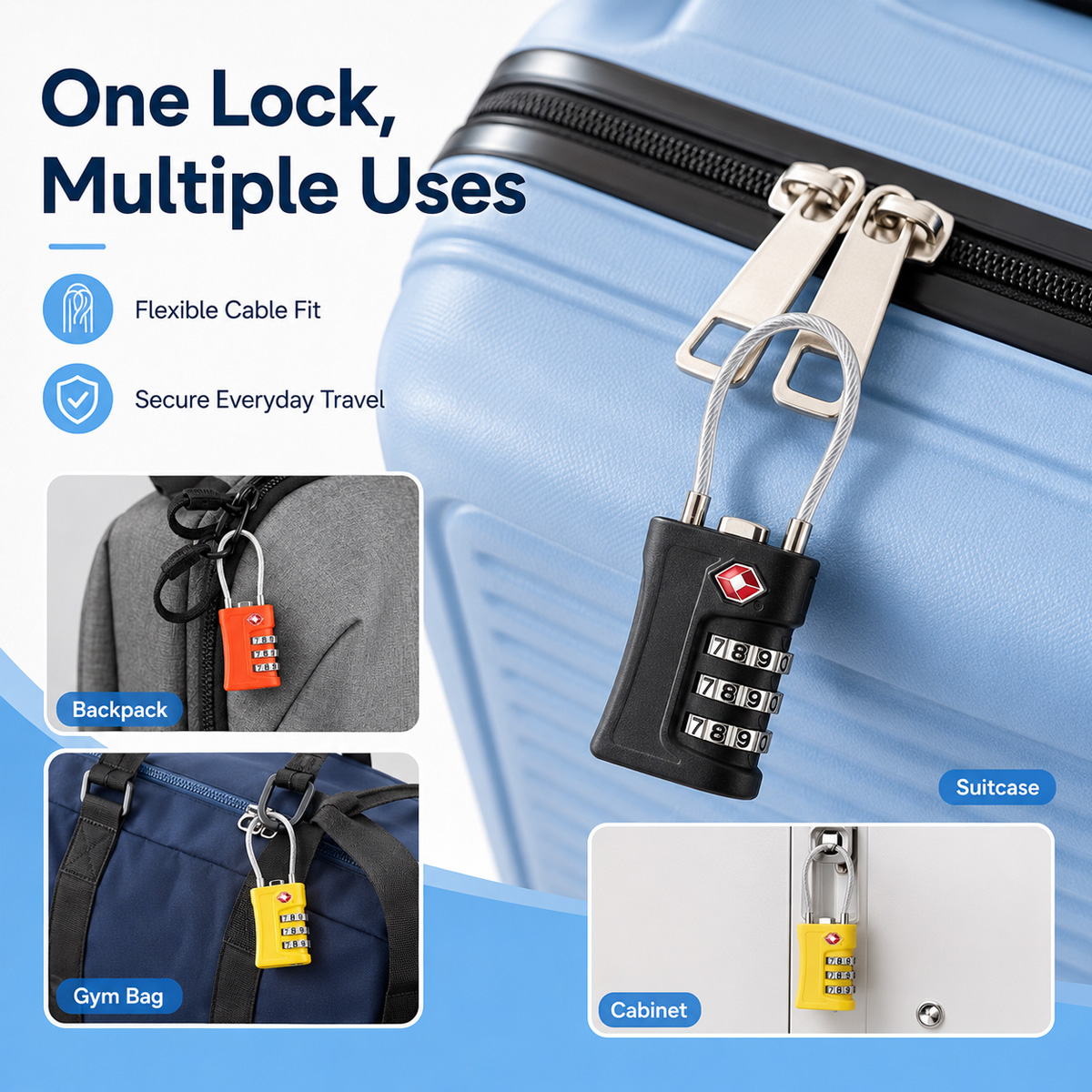 TSA 승인 수하물 잠금장치 3자리 조합 케이블 자물쇠 - Home Security Locks 리뷰 및 가격