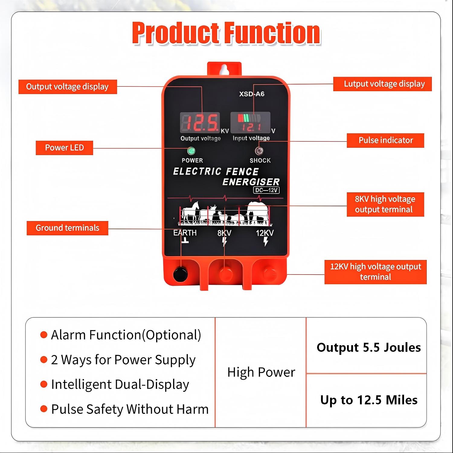 20KM 전기 울타리 에너자이저 5.5줄 LCD 디스플 - Home Security Electric Fence 리뷰 및 가격