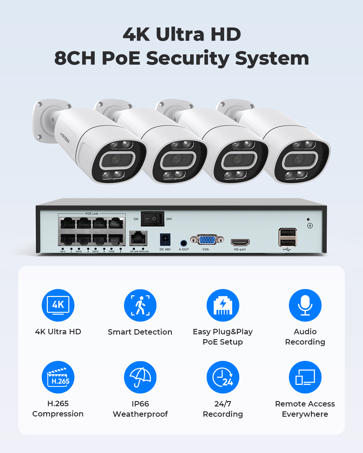 H.View 4K 5Mp 8Mp Poe CCTV 보안  - Home Security Group 리뷰 및 가격